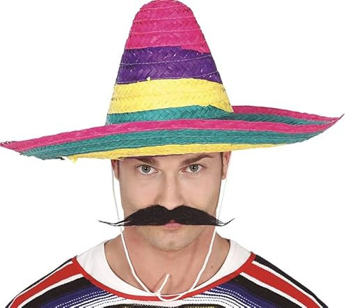 Bunter Stroh Sombrero 50 cm mexikanischer Hut groß Mexikaner Mexiko Kopfbedeckung Kostüm-Zubehör