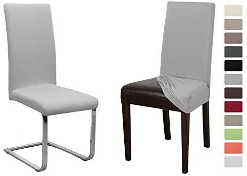 BEAUTEX 2er Set Jersey Stuhlhusse (Farbe wählbar), elastische Uni Stretch-Husse aus Baumwolle Bi-Elastisch (Hellgrau)