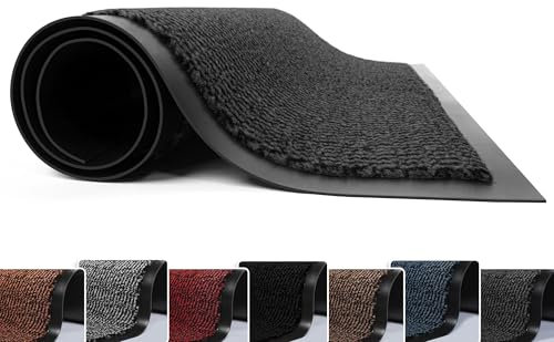 FB FunkyBuy Washable Door Mats - Heavy Duty, Non-Slippery & Stylish Floor Mat - Door mat indoor Large Rubber Indoor & Outdoor Doormats for Perfect Dust Grabbing (Anthracite-waved, 60 x 120 cm)