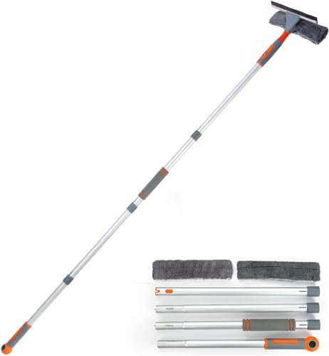 lavavetri professionale 2 in 1, con asta di prolunga, sistema di lavaggio per finestre, con testa pieghevole, strumento per la pulizia di finestre alte, per interni ed esterni