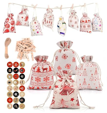Funkprofi 24 sacos de yute, 10 x 14 cm, bolsas de tela con cordón, bolsa de lona para joyas, regalo