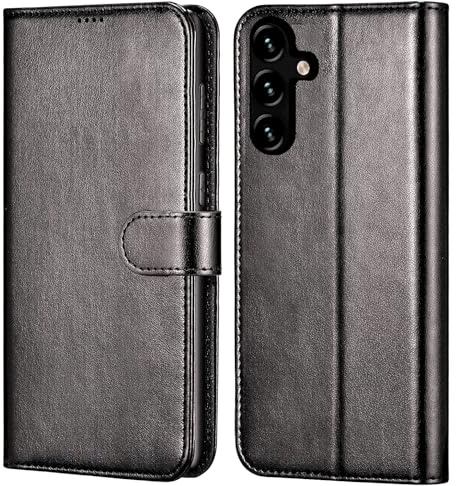 AMAZE!UK Phone Case A25 Comaptible with Samsung Galaxy A25, Leather Flip Case Magnetic Closure Kickstand Shockproof Wallet Cover. Black