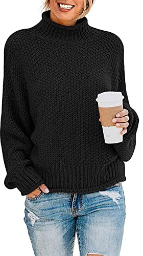 YUNDAI Womens Jumpers Turtleneck Batwing Long Sleeve Loose Oversized Sweater Knitted Pullover Solid Color Chunky Tops for Winter