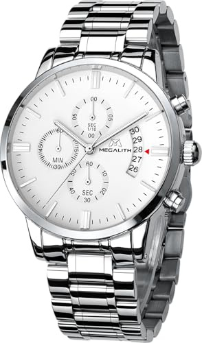 MEGALITH Uhren Herren Chronograph Militär: Großes Ziffernblatt Analog Datum | Business Herrenuhr mit Leuchtende Zeiger Wasserdicht Quarz für Arbeit Alltag - Geschenk für Vater Ehemann Alten Geburtstag