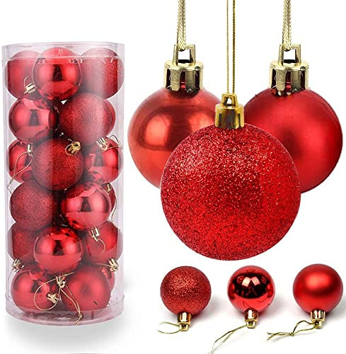 FOMIYES Rote Weihnachtskugeln 24 Stück christbaumkugeln rot 6CM Weihnachtsdeko Kugeln Set Mini Weihnachtsbaum Tisch-Weihnachtsbaum Dekorationsset