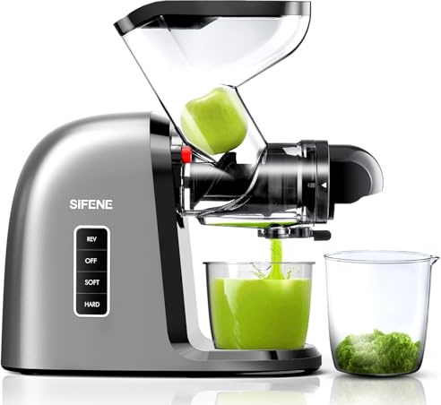 SIFENE Slow Masticating Juicer With 3 Inch Dual Wide Chute, Cold Press Juicer Machine For Whole Fruits And Vegetables, Quiet Motor Reverse Function, Easy To Clean Brush Included, Gray