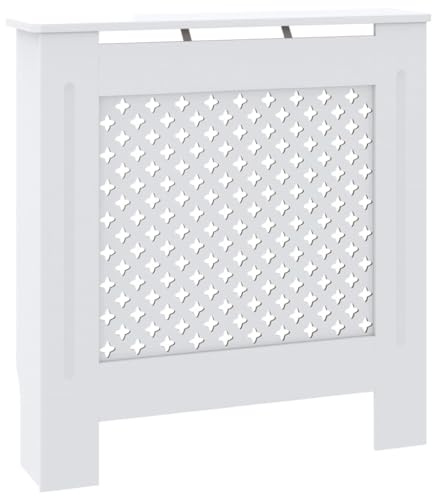 vidaXL White MDF Radiator Cover with Slatted Design - Multipurpose Shelf - Stylish, Durable, Easy Assembly - 30.7 x 7.5 x 32.1