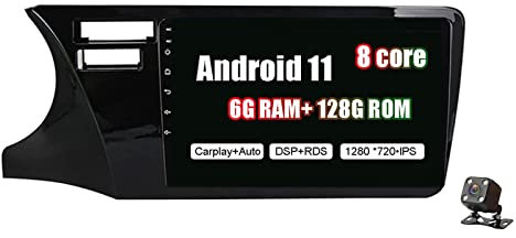 10.1 Car Stereo Android 11 Autoradio Radio para Coche GPS de Navegación Auto para Honda City 2014-2017 con WiFi Bluetooth Soporta Google FM Am RDS DSP Dab+ OBD DVR Carplay Player