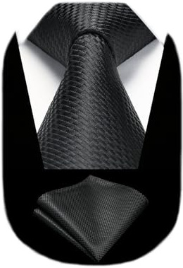 HISDERN Black Funeral Ties for Men Classic Solid Colour Necktie Formal Business Tie and Pocket Square Set Party Meeting