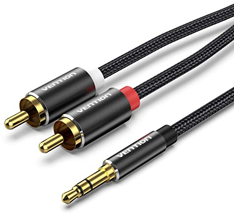VENTION RCA to 3.5mm Cable 2m Nylon Braided Phono 3.5mm Jack Stereo to 2 RCA Lead Audio Y Splitter Aux Cable Compatible with DJ Controller Hi-Fi Amplifier Speaker