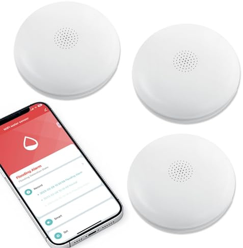 HEIMAN Alarme d'eau Wi-Fi, détecteur d'eau sans fil avec batterie, capteur d'eau intelligent, 75 dB WiFi-2.4Ghz pour cuisines, sous-sols et salles de bains (1) (lot de 3)