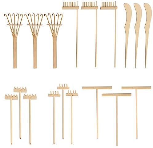 Lot de 18 mini râteaux de jardin zen pour la sérénité et la méditation spirituelle, accessoires de jardin zen de bon goût et élégants pour la décoration de la maison, cadeau de père ou de mère, par