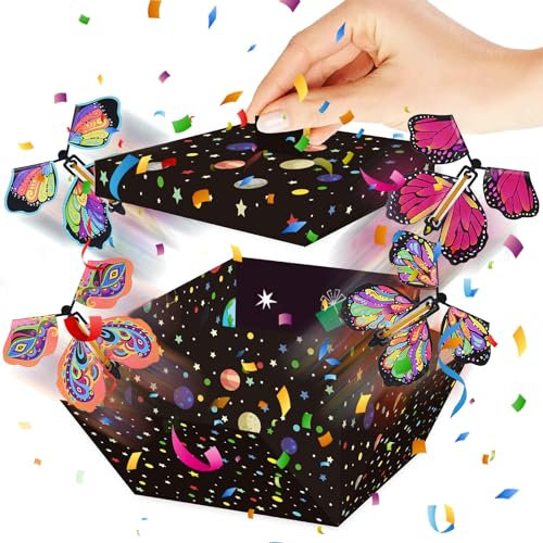 MHDUYEG Schmetterlings Explosion Geschenkbox - Fliegende Schmetterlinge in Überraschungsbox, Schwarz, 12,5x10x12,5cm für Geburtstage