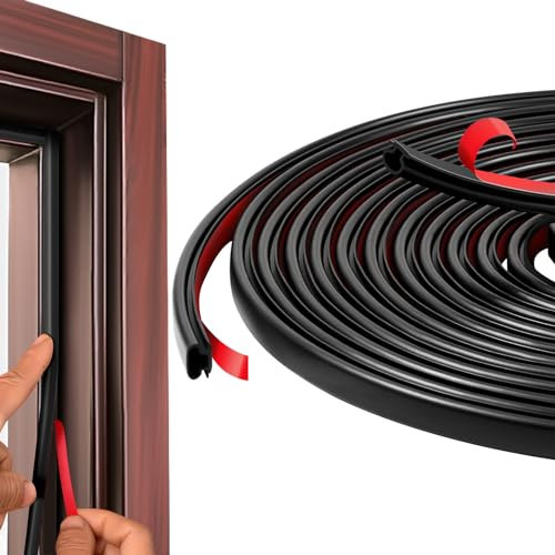 Vinabo Joint Porte Entree, Type D boudin de Porte Isolant Froid, Joint Porte Fenêtre, Joint de Porte D'entrée Autocollante en Caoutchouc, pour Isolation Phonique Porte, Joint Caoutchouc (6 m,Noir)