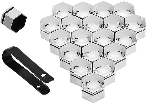 20 Stück Radschraubenkappen Für VW Golf 5 6 7 8 GTE GTI GTD, Universal Radmutterkappen Abdeckungen Sechseckige Radschraubenkappen mit Entfernungswerkzeug Set Auto Zubehör,A/Silver-21mm