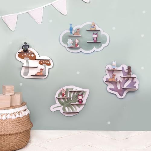 hellomini Zusatz Tonie Regal Aquarell - Tonieregal für Mädchen & Jungen aus Holz - Toniebox Regal - Kinderregal Hörspielbox & Aufbewahrung Toniefiguren - Regal Kinderzimmer (Pilze)