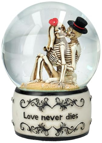 Bola de nieve romántica de pareja de novias, 13,5 cm – Love Never Dies, decoración gótica, amor, San Valentín
