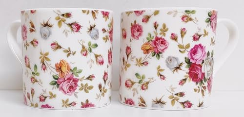 Rainbow Decors Garden Roses Lot de 2 grandes tasses en porcelaine anglaise Balmoral 443,6 ml Motif roses délicates décorées à la main