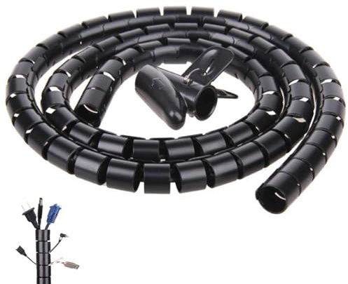 20FT Spiral Winding Cable Management Pipe Wire Wrap Line Coiled Tube, 1.1 Diameter Flexible Cord Covered Protective Bundler Sleeve Hose for Office, Computer, TV, Cinema & Car (Black)