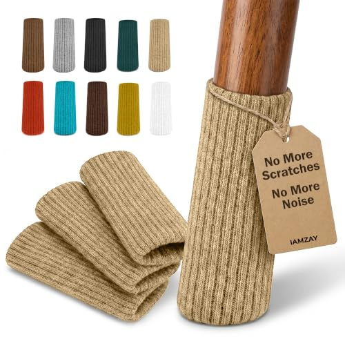 Chair Leg Socks 16/24/32 Pcs Khaki Furniture Leg Covers Floor Protectors | No More Scratches or Noise! 3X Stretch, Easy Fit for 2–8, Not Falling Off, Double Layer Knit, Fits All Type of Legs