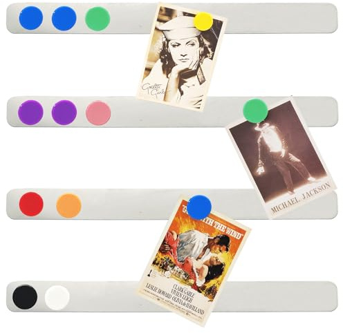 PYJLBX Magnetic Board Strip Frameless Stainless Steel Iron Strips with Adhesive Backing, 4PCS Magnetic Bulletin Bar Memo Board with 10PCS Colorful Magnets for School, Office, Home, Refrigerator & Wall