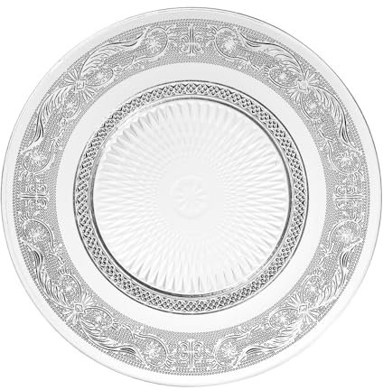 LOLAhome Juego de 12 platos llanos Romance de cristal transparente con tallado arabesco de Ø 25 cm
