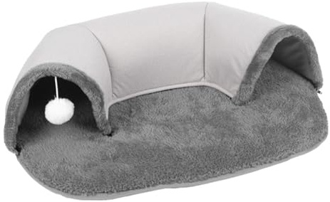 Tunnel De Lit pour Chat – Tunnel De Sommeil pour Chat, Tunnel De Cachette Fé | Lit Tunnel en Forme De Beignet Doux Et Chaud pour Chats avec Boule en Peluche Blanche, Cachette Spacieuse pour Chat,