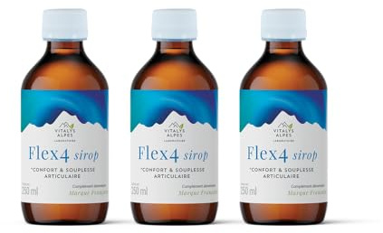 Flex 4 sirop - 250 ml - Confort, mobilité et souplesse articulaire - Programme 16 jours - Vitalys Alpes - Fabriqué en France (3 sirops)