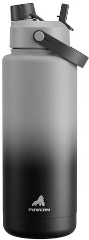 POWCAN Insulated Water Bottle with 2-in-1 Straw and Spout Lid, Keep Cold 24H, Leak-Proof, Fits in Car Cup Holder, Stainless Steel Water Bottle for Sports, School, 1183 ml, Obsidian