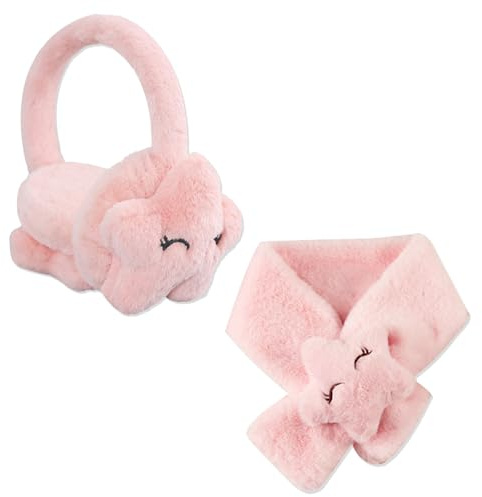 DKDDSSS Plüsch Ohrenwärmer - Ohrenschützer für Mädchen & Kinder, Winter Sternchenmuster Rosa