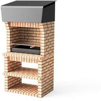 MOVELAR – Barbecue prefabbricato per legna e carbone modello VOLTERRA grigio/arancione – 94 x 70 x 213 cm – Rif: M00922 – Uso esterno
