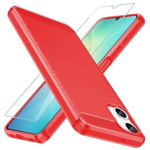 Osophter for Samsung Galaxy A06 Case with 1pcs Screen Protector Shock-Absorption Flexible TPU Rubber Protective Cell Phone Cover Red