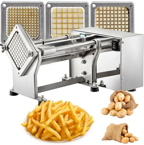 sjdoPulse Coupe-Frites Électrique Commercial, Machine De Découpe De Frites De Légumes en Acier Inoxydable avec Lame De 6 Mm, 9 Mm Et 13 Mm