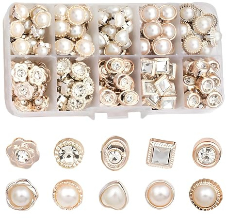 Yuiturt 100PCS Pearl Rhinestone Buttons, Fancy Vintage Square Design, Assorted Styles for DIY Crafts, Sewing, Decorative Shirts, Sweaters & Cardigans