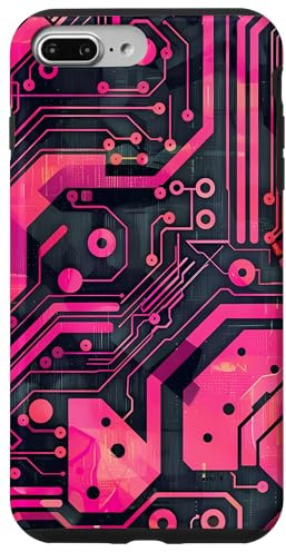 Coque pour iPhone 7 Plus/8 Plus Motif carte mère circuit rayé Art déco rose