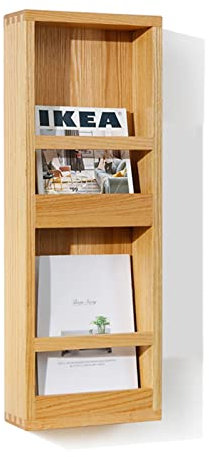 Zeitschriftenständer aus Holz mit Einer/Zwei Ebenen, Mehrzweck-Zeitschriftensammler zur Wandmontage, für Badezimmer, Wohnzimmer, Home-Office-Organisation (Farbe: Eiche, Größe: Zwei Ebenen)