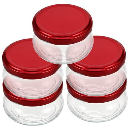 TOPBATHY 5piezas Botella Nido Transparente De Vidrio Frasco De Almacenamiento Sellado Con Tapa Hermética Para Miel Mermelada Yogur Uso El Hogar