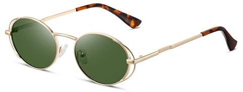 TIANYESY Retro Ovale Sonnenbrille für Frauen Vintage 90er Jahre Sonnenbrille Kleine Ovale Gläser Schmale Schatten UV400 (Gold Rahmen/G15 Objektiv)