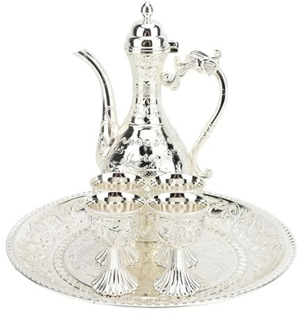 Juego de té de Elegancia Vintage, Juego de té Turco de Colocación Versátil, Bandeja de té con Tetera de Metal y Juego de 4 Tazas para Reuniones y Fiestas en la Oficina en Casa