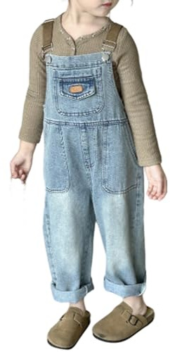 Miipat Girls Denim Overalls Toddler Boys Girl Baggy Jeans Dungarees with Pockets Casual Bib Jumpsuit for Little Kids (Lightblue 110 4-5 Years)