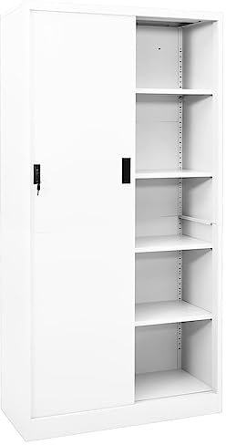 HEFZGDB Büroschrank mit Schiebetür Weiß 90x40x180 cm Stahl Geschirrschrank Apothekerschrank Küche Barschrank Büroschrank für Arbeitszimmer Küche Wohnbereich Abstellraum