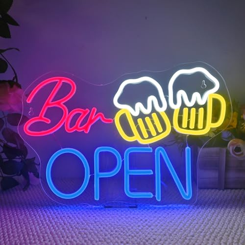 Wanxing Beer Bar Business Neon Skylt, LED-skylt med öppen text och USB-anslutning, dimmbar neonskylt för dekoration av bar, skyltfönster, hembar, ölförening, kommersiellt
