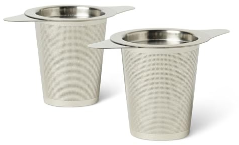 Amazon Basics Tea Infuser for Loose Leaf Tea with Lid, 2-Piece Set, Stainless Steel, Rust-Resistant and Dishwasher-Safe