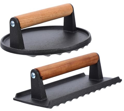 Toyvian 2piezas Prensa De De Hierro Prensa para Hamburguesas y Tocino Utensilios De Cocina para BBQ Herramienta De Cocina con Mango De Madera para Parrillas y Sándwiches