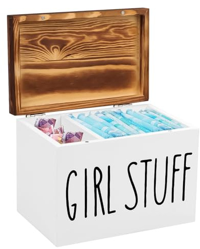 Yabound Contenitore per tamponi in legno, per bagno, porta tamponi con coperchio ribaltabile, scatola igienica femminile per articoli igienici, tamponi di cotone, batuffoli di cotone, assorbenti