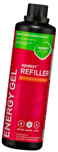 Squeezy Energy Gel Refiller (Orange Pfirsich) 500 ml - Sport Energy Gel für schnelle & dauerhafte Energie bei maximaler Verträglichkeit beim Laufen, Radsport, Marathon & Co.