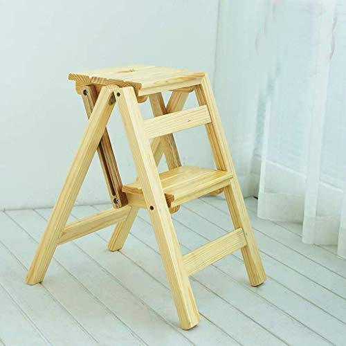Escabeau pliable à deux marches en bois massif pour une utilisation en intérieur, chaise d'escalier multifonction et petite échelle d'escalade (jaune)