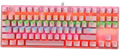 SHINEOFI Clavier Mécanique Style Punk 87 Touches Azerty Structure Robuste et Toucher Confortable pour Jeux Vidéo et Usage Bureau