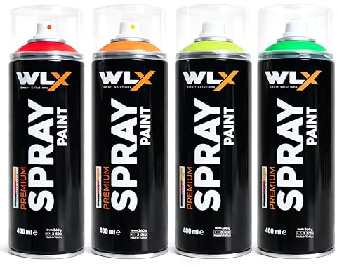 WLX Bombes de peinture fluorescente haute visibilité à séchage rapide pour bois, métal, pierre et verre 400 ml (4 Couleurs)
