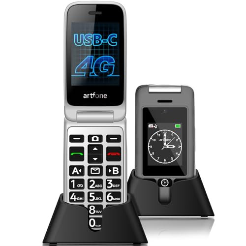 artfone G6 Pro 4G - Cellulare di base sbloccato per anziani, pulsante SOS, telefono cellulare per anziani, senza SIM, grande pulsante, doppio display, selezione rapida, dock di ricarica, radio FM
